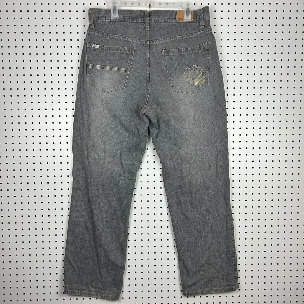 Akademiks Gray Y2K Jeans Sz 36x32 Distressed 90s Grunge‎ Streetwear Skate Baggy